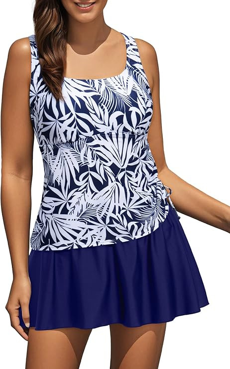 Aleumdr Tankini Swimsuits for Women Swim Dress Two Piece Bathing Suit Square Neck Drawstring Tank... | Amazon (US)