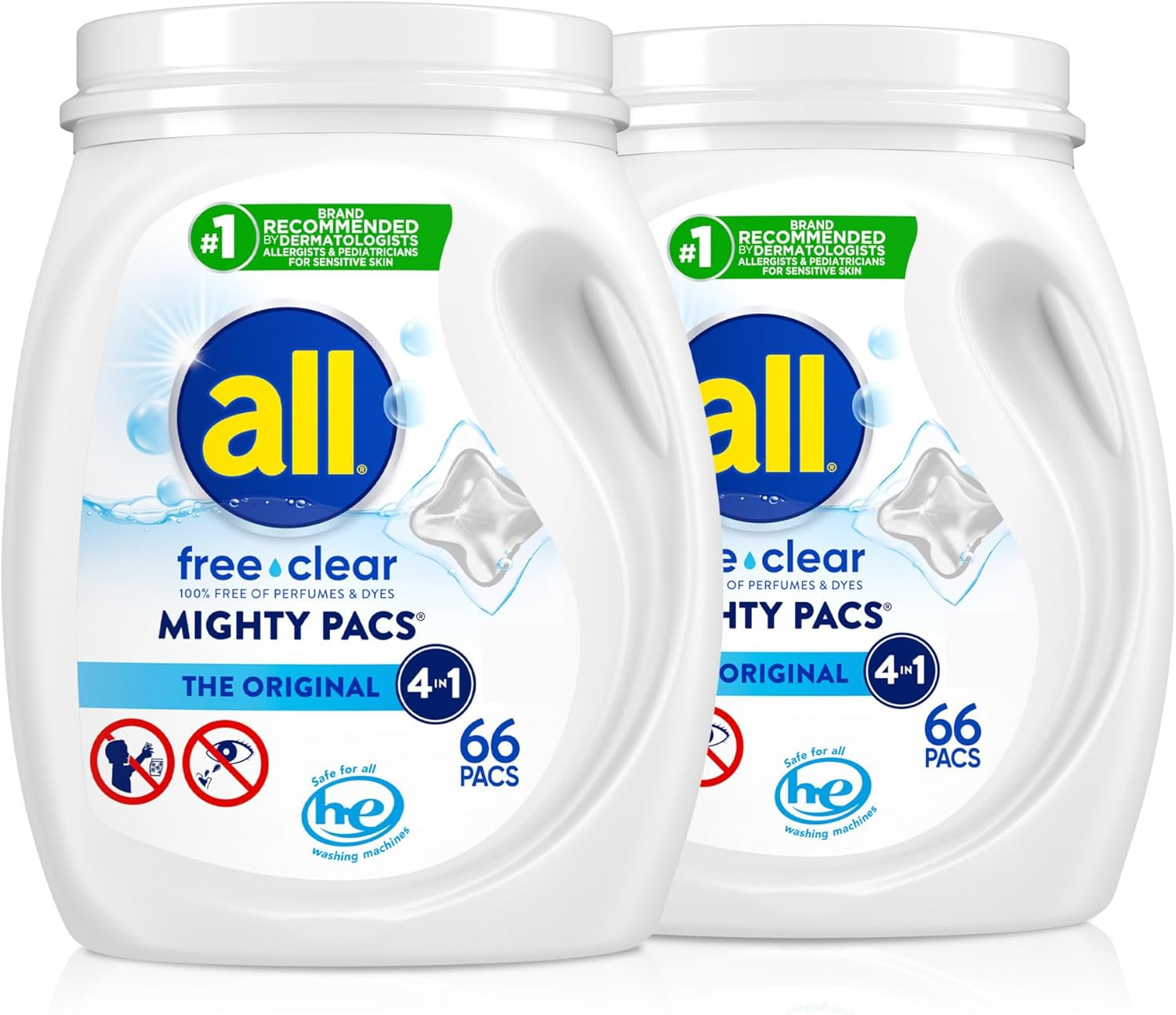 All Mighty Pacs with stainlifters free clear Laundry Detergent, Free Clear for Sensitive Skin, 66 Count - (Pack of 2) | Amazon (US)