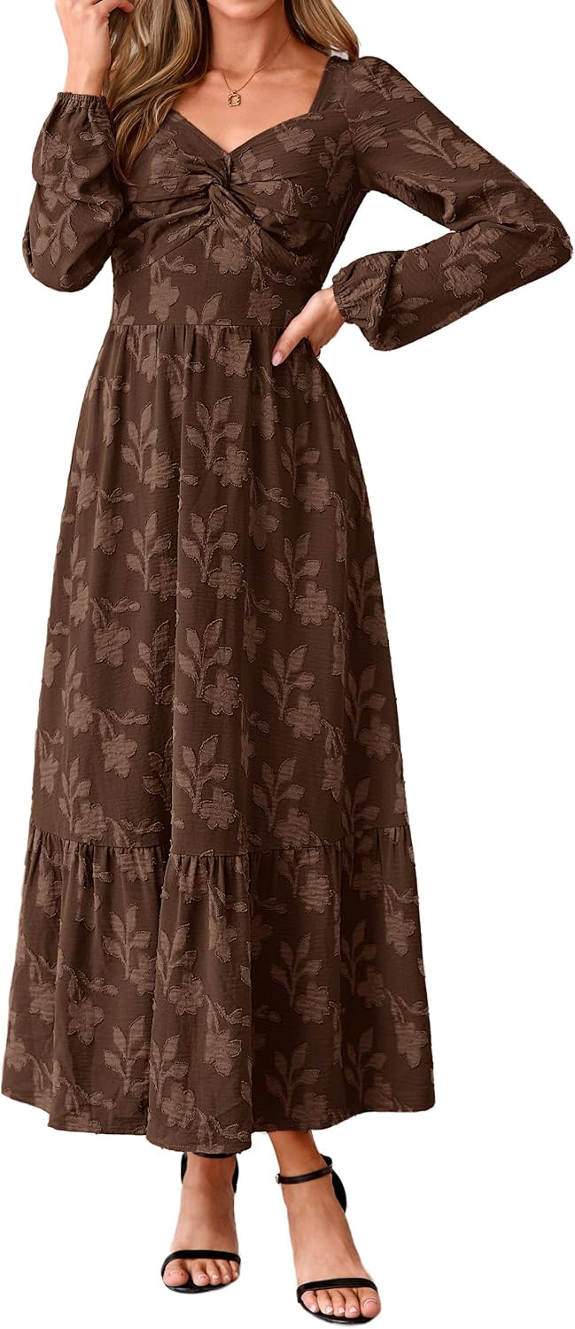 Simplee Womens Fall Long Sleeve Boho Floral Wedding Guest Maxi Dress | Amazon (US)
