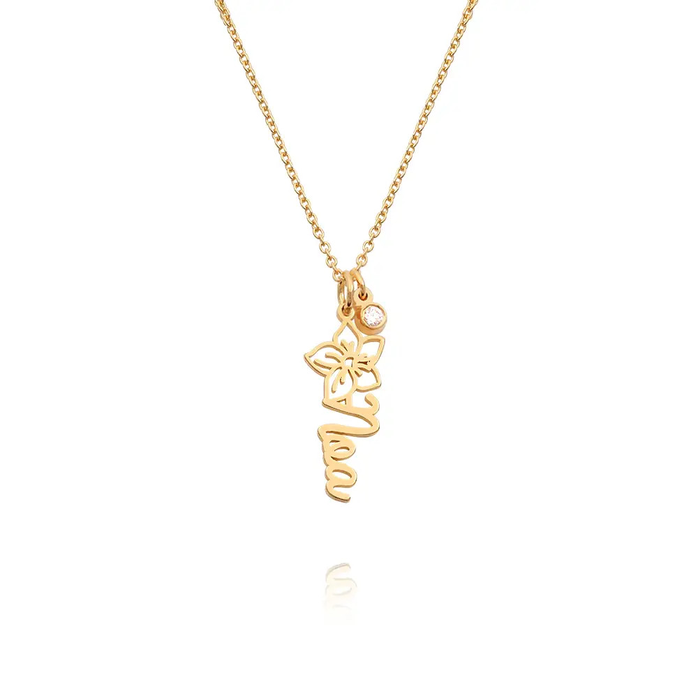 Blooming Birth Flower Name Necklace with Diamond in 18K Gold Vermeil | MYKA