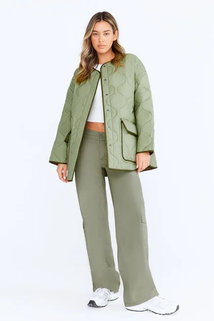 OVERSIZED REVERSIBLE QUILTED JACKET- LIGHT OLIVE AND ARMY GREEN | TALA (UK)