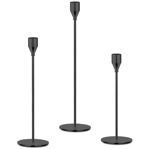 Mivitoom Set of 3 Black Candle Holders,Taper Candle Metal Candle Stand Holder - Elegant Candlestick Holders for Home Party Living Room, Dinners Decoration | Amazon (UK)