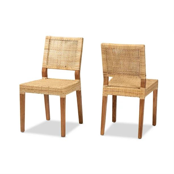 Baxton Studio Lesia Modern Bohemian Natural Brown Rattan and Walnut Brown Finished Wood 2-Piece D... | Walmart (US)