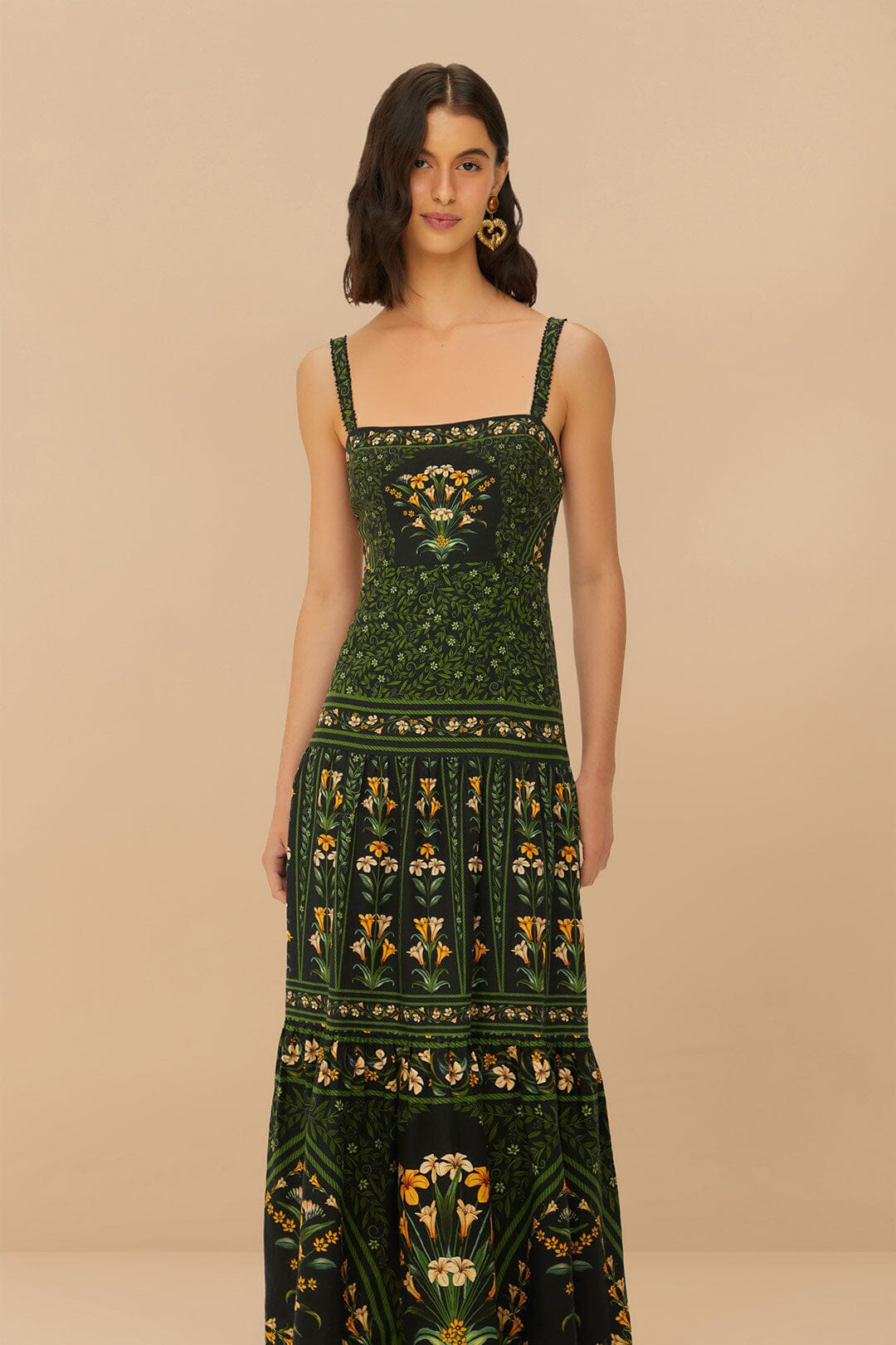 Black Flowers Arch LENZING™ ECOVERO™ Euroflax™ Maxi Dress | FarmRio (US)