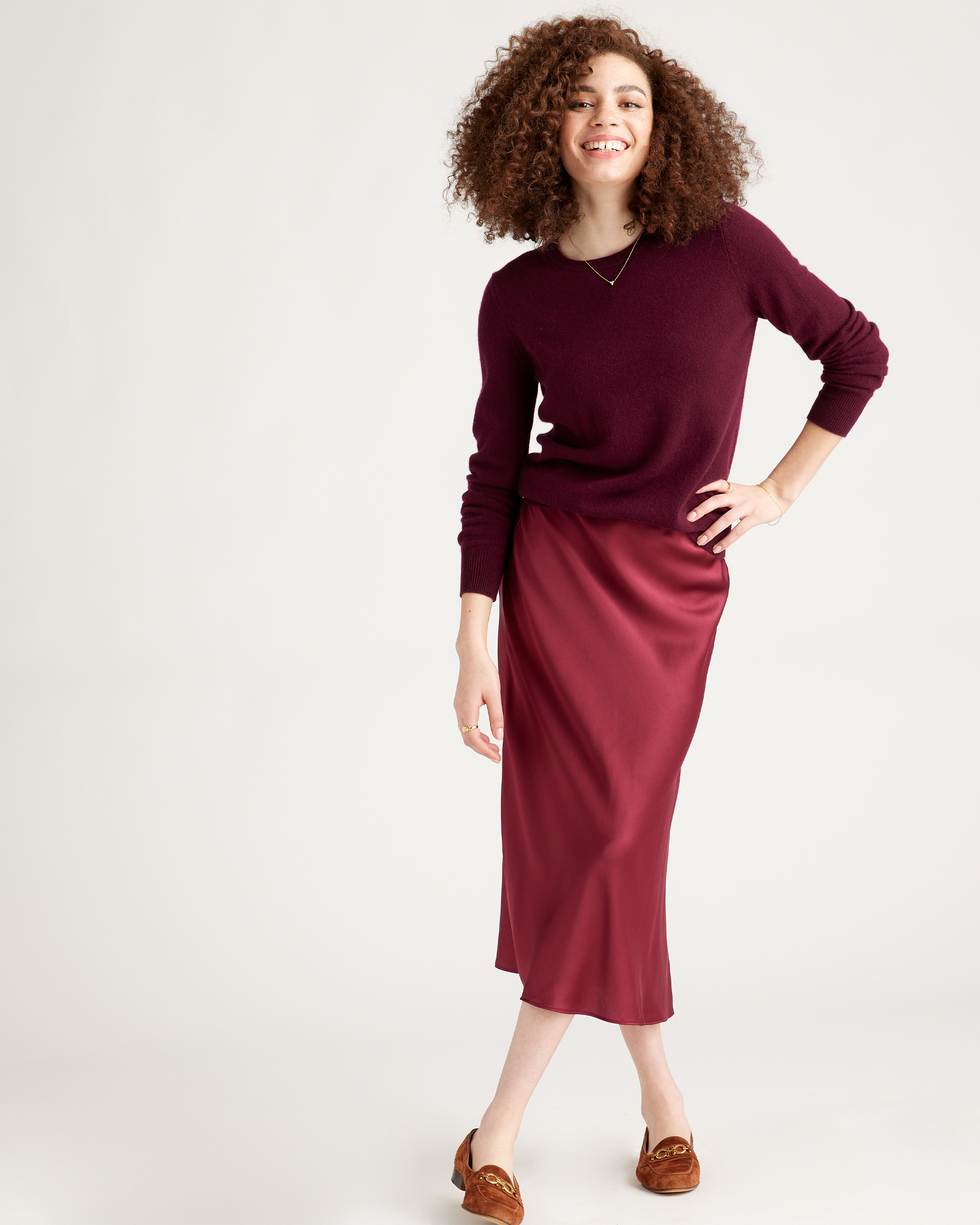 Quince | Women's Washable Skirt in Burgundy, Size Large, Silk | Quince