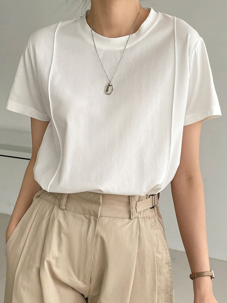 Dazy-Less Solid Seam Detail Tee | SHEIN