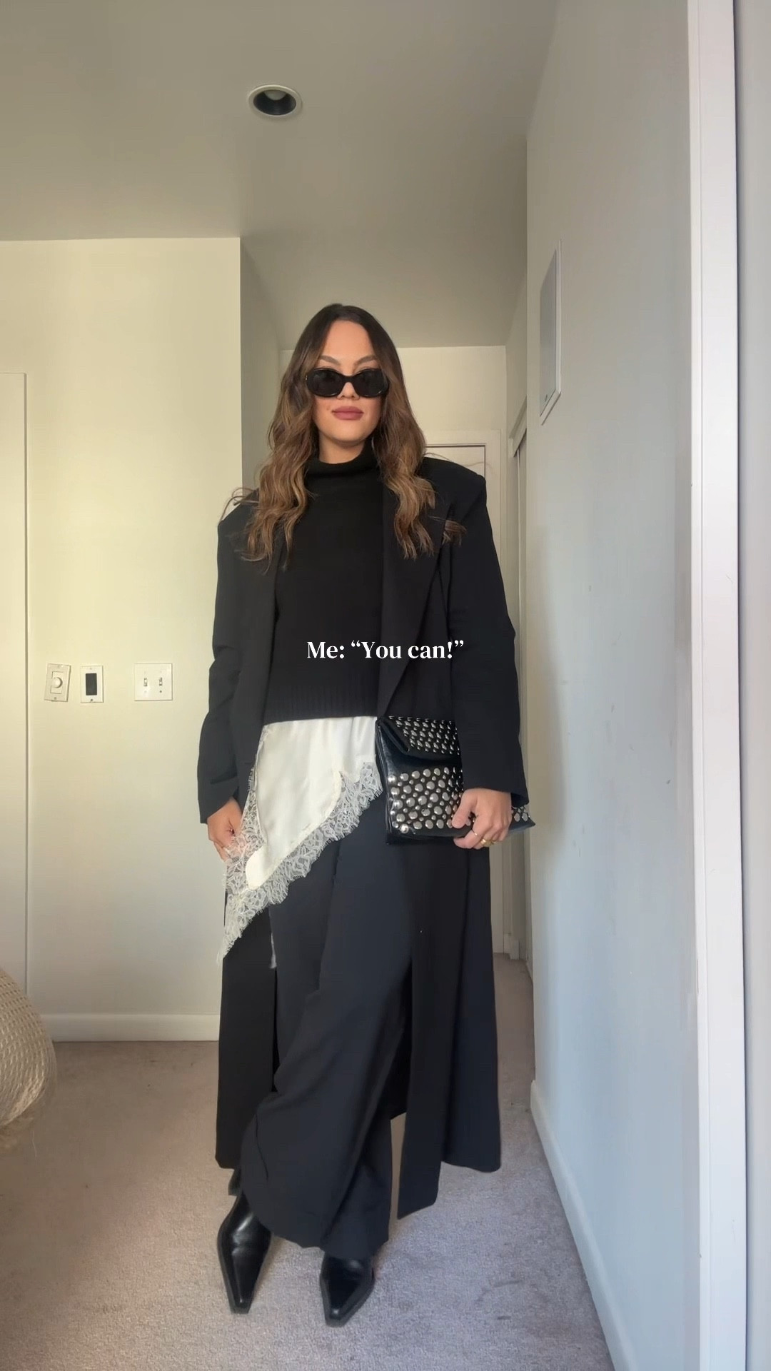 Elevated winter outfits!

Outfit 1:
-Reformation black crop turtleneck, I have a size large.
-Aritzia high-rise black trousers, I have a size 10 long.
-Zara asymmetrical, white lace Cami, I have a size large.
-Black ankle boots, similar linked.
-Anthropologie black studded clutch purse. 
-Celine Triomphe sunglasses in black acetate (same in all outfits). 
-Black, long tailored coat, similar linked.

Outfit 2:
-Abercrombie high-rise black trousers, I have a size 10 long.
-Oak + Fort brown suede effect trenchcoat, I have a size M/L.
-Reformation tan 100% wool oversize knit sweater, I have a size large.
-Beige suede ankle boots, similar options linked.
-Coach suede tote bag.

Outfit 3:
-Aritzia oversized, cream turtleneck, I have a size medium. Similar options linked.
-COS oversize, gray blazer, I have a size medium. Similar options linked.
-Lululemon black leggings, I have a size 8.
-Poppy Barley black leather, knee-high pointed boots, I have calf width three.
-Madewell black leather tote bag.

Outfit 4:
-Same bad as outfit 1. 
-The Frankie Shop long, white tailored coat, similar option linked.
-Aritzia black fur lined hat.
-Arket black mini leather bag.

#LTKwinter #LTKholiday #LTKstyletip