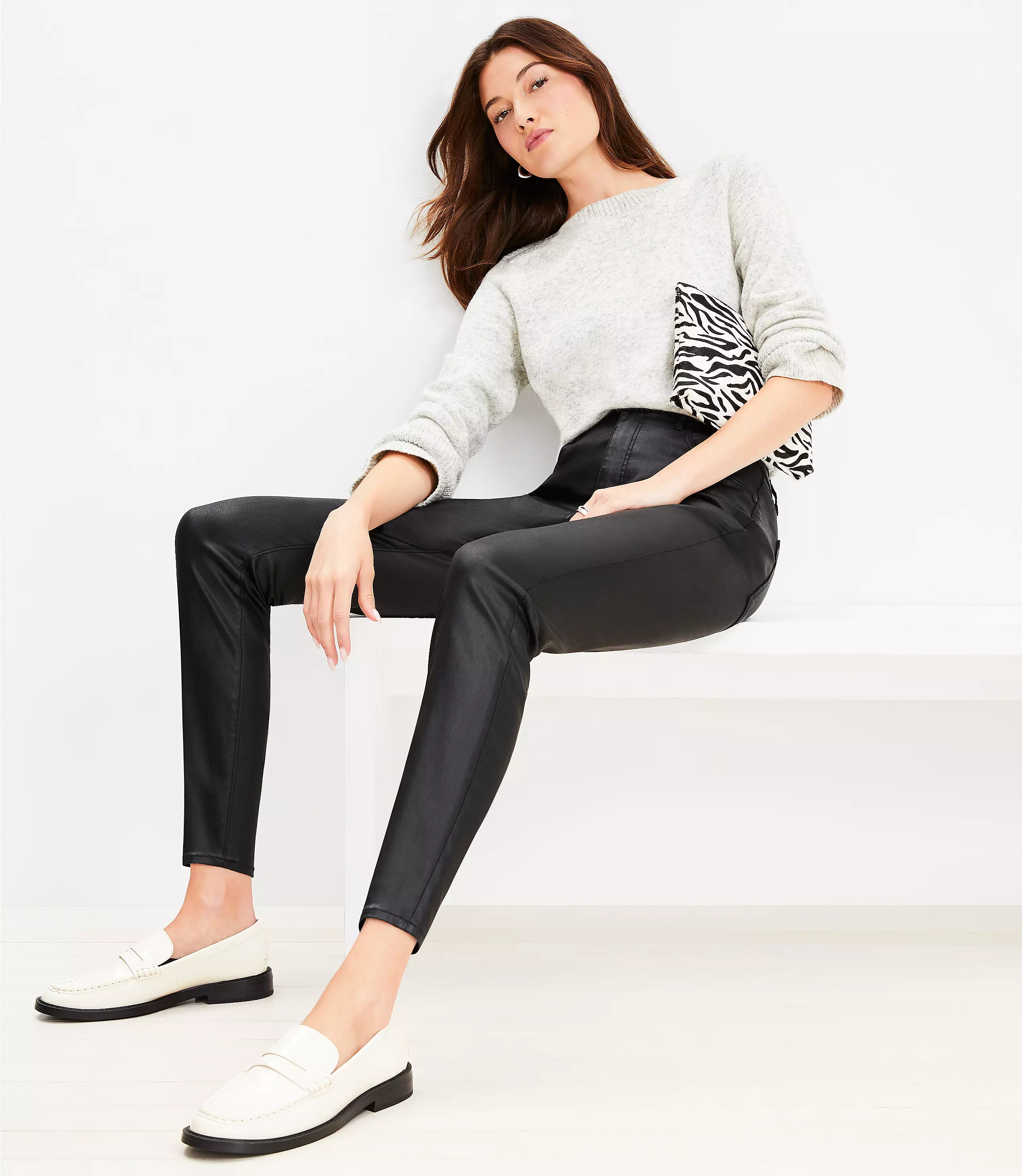 Coated High Rise Skinny Jeans in Black | LOFT