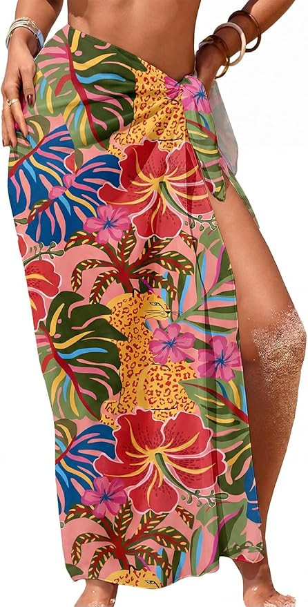 Herseas Women Sheer Sarong High Slit One Size Swimsuit Coverups 2026 Summer Floral Print Chiffon ... | Amazon (US)