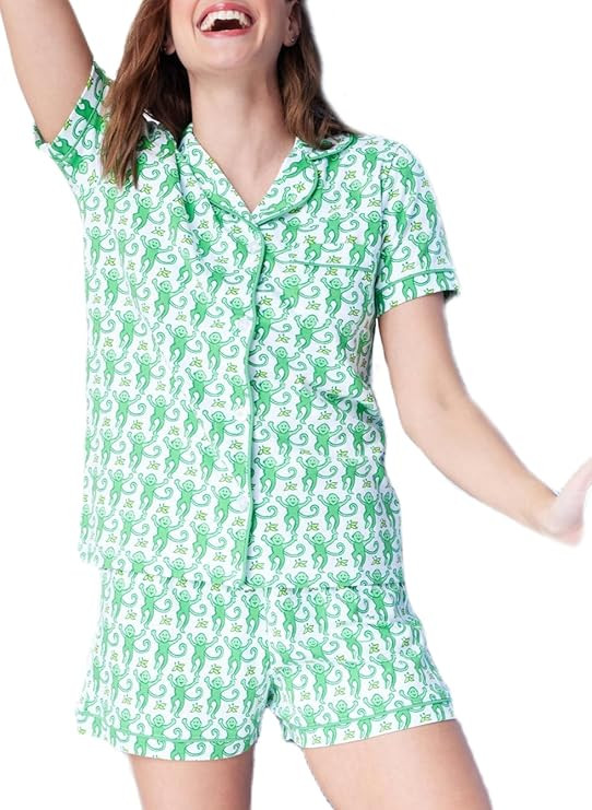 Womens Rabbit Monkey Print 2 Piece Pajamas Y2k Preppy Short Sleeve Shirt Shorts Two Piece Pjs Out... | Amazon (US)