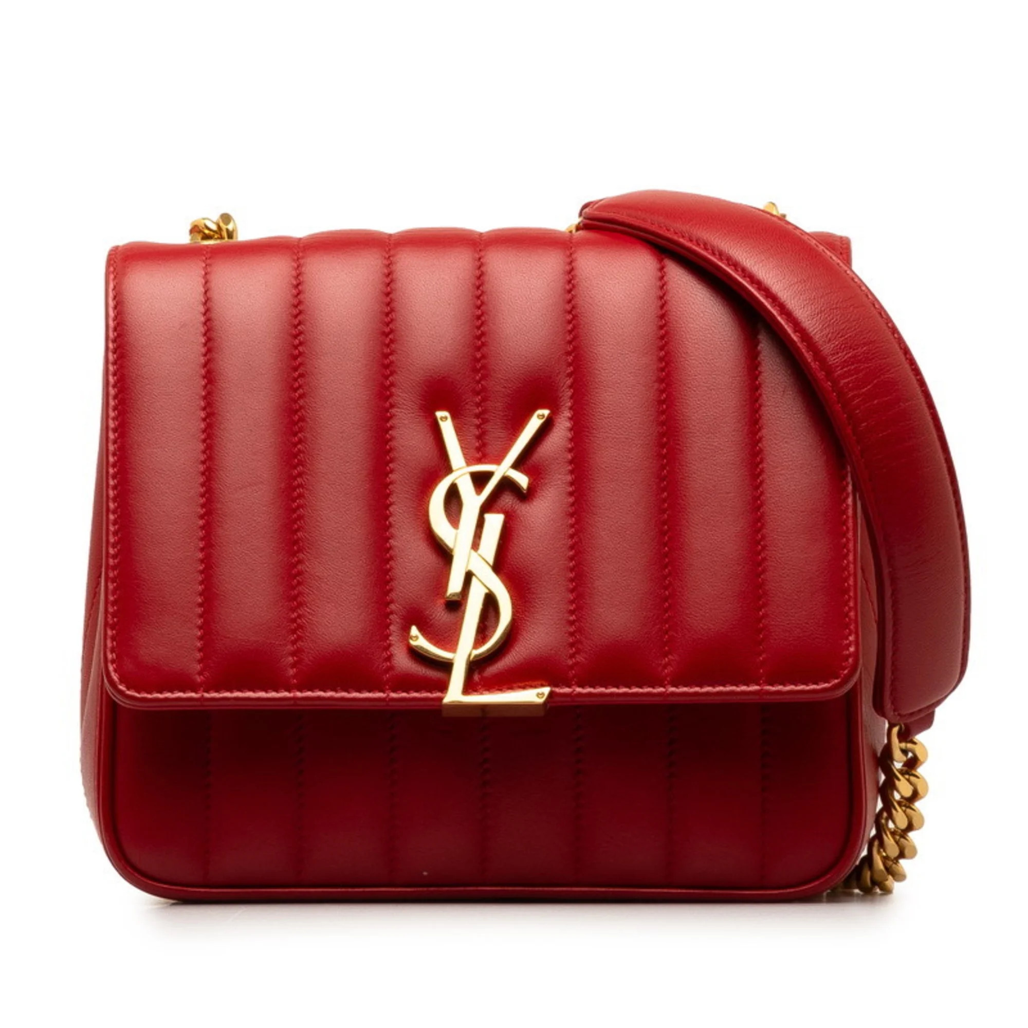 Pre-Owned Saint Laurent Viki YSL Chain Shoulder Bag 532595 Red Gold Leather Women's SAINT LAURENT... | Walmart (US)