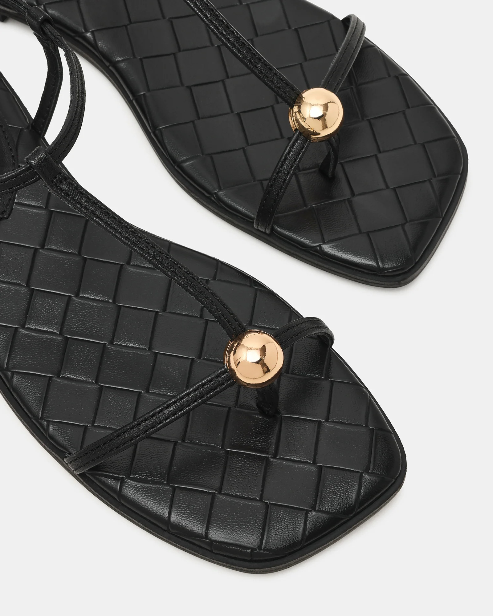 RITZY Woven Black Square-Toe Strappy Women's Sandal | Steve Madden (US)