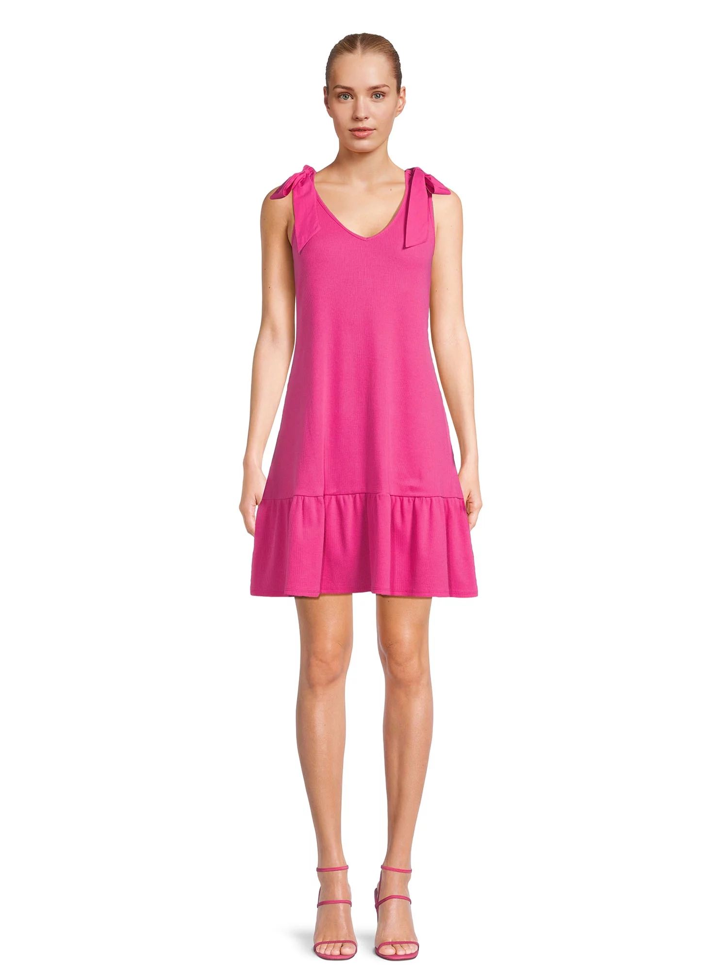 Time and Tru Women's Tie Shoulder Knit Mini Dress, Sizes XS-XXXL | Walmart (US)