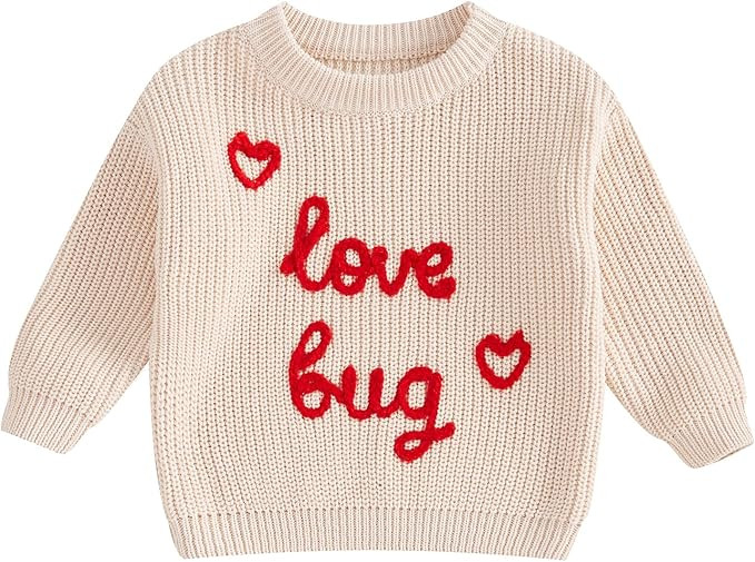 Toddler Kids Outfits Valentines Day Heart/Letter Embroidered Sweater Oversized Long Sleeve Knitte... | Amazon (US)