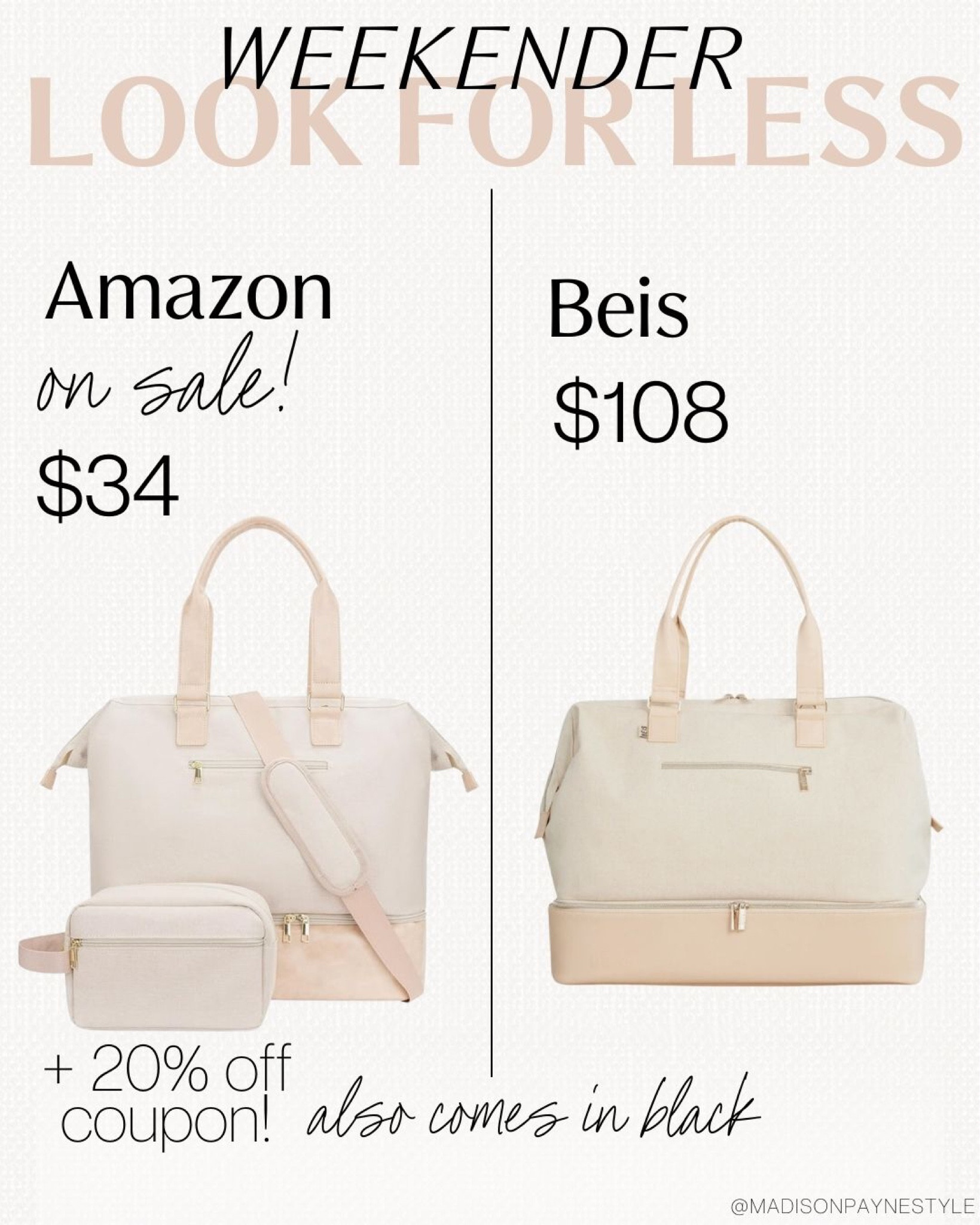 AMAZON TRAVEL ✈️ Beis look for less ❤️ this is the best Beis look for less I’ve found on Amazon! So high quality! The big difference is the bottom zipper compartment comes off of the Beis and doesn’t on the Amazon one.

For about a third of the price, it’s a winner! Linking my luggage below too!

Amazon finds, Amazon travel, Amazon finds, found it on Amazon, Madison Payne Amazon 

#LTKtravel #LTKGiftGuide #LTKSeasonal