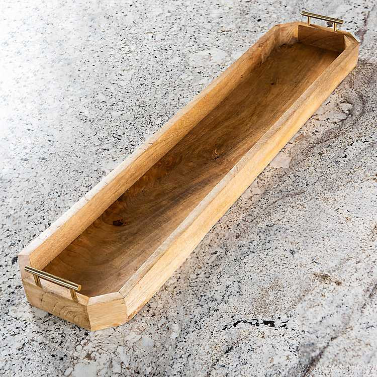 Natural Mango Wood Tray with Gold Handles | Kirkland's Home