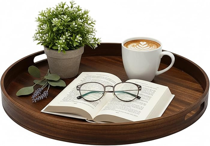 Large Round Wooden Coffee Table Trays 20" - Multi-Functional Home Decor Ottoman Serving Platter C... | Amazon (US)