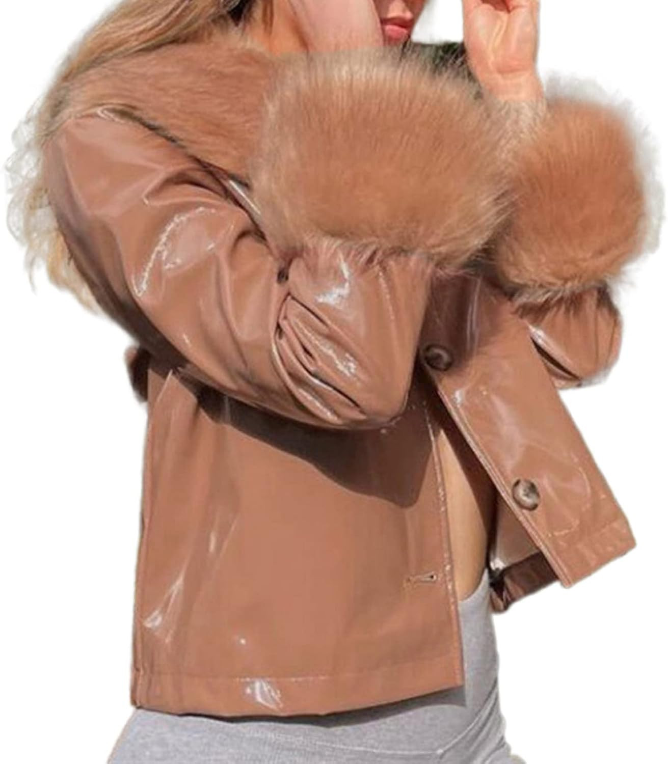 Y2k Women Cropped Cardigan Jackets Long Sleeve Fur Trim Slim Autumn Winter Coats Outwear | Amazon (US)