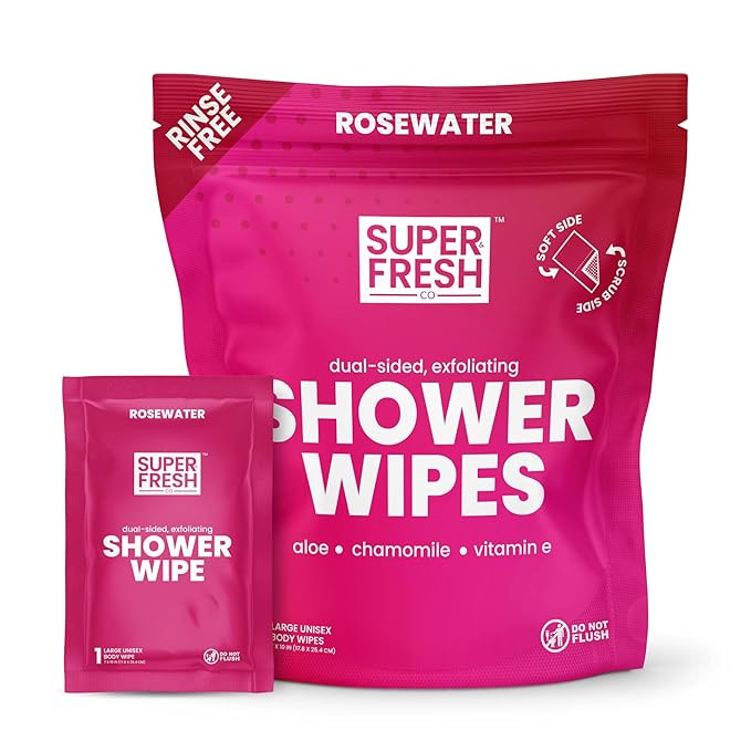 Super Fresh Shower Body Wipes, Rosewater, No Rinse, Travel and Gym, 10 Pack | Amazon (US)