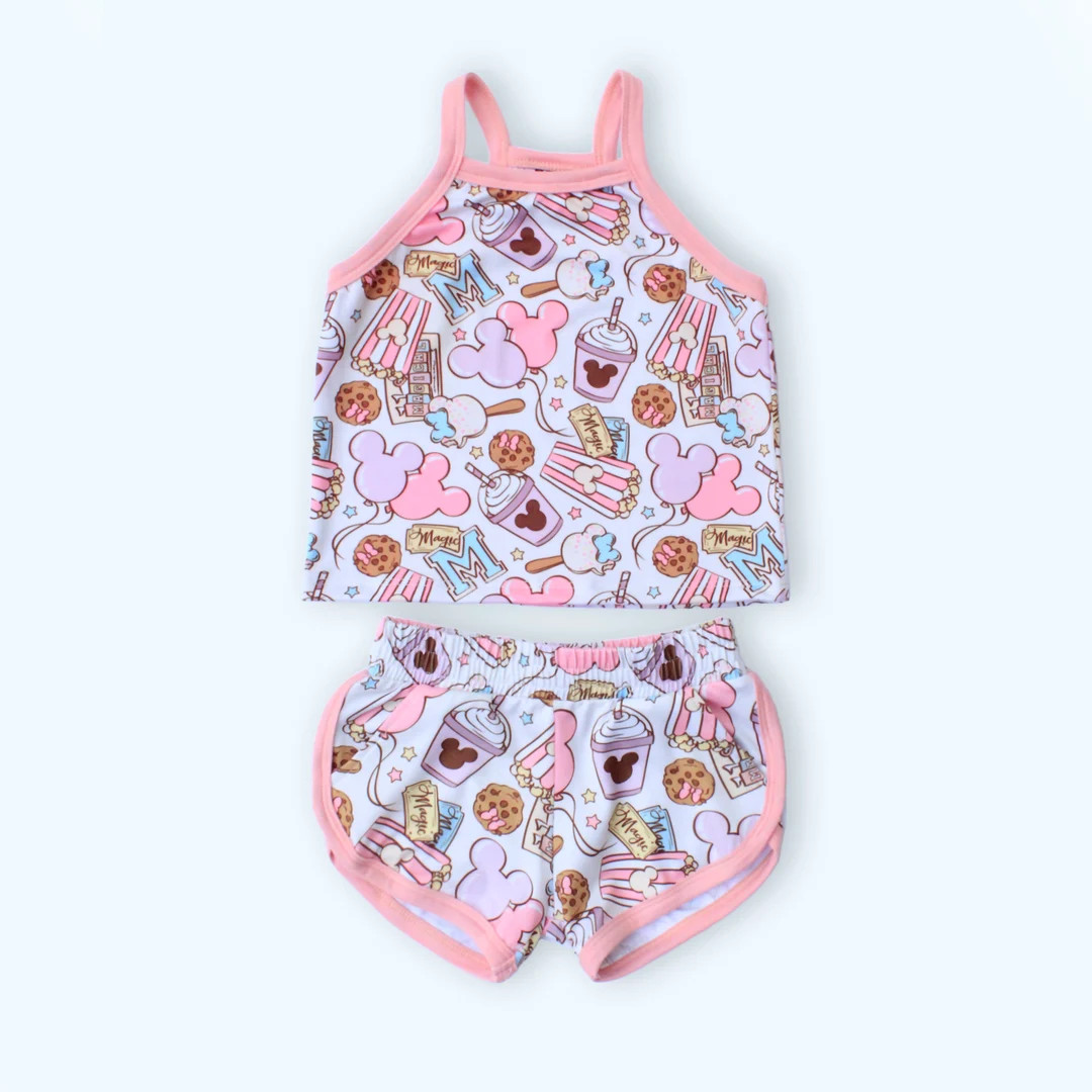 Set Girl Elastic Waist Contrast Binding Shorts and Cami Top, Crop Tank Top & Elastic Waist Short ... | Etsy (US)