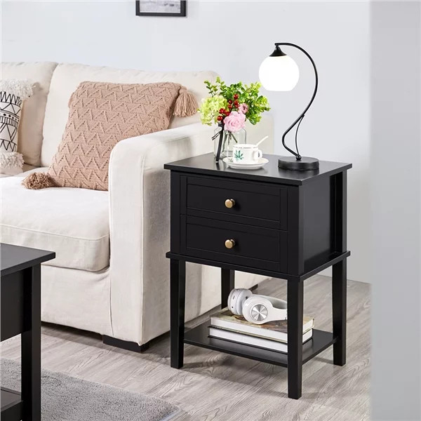 Yaheetech 2 Drawers Nightstand with Open Shelf Tall End Table Wood Cabinet Sofa Bed Side Storage ... | Walmart (US)
