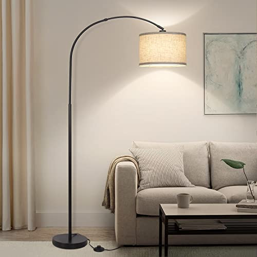 Arc Floor Lamps for Living Room, Modern Standing Lamp with Adjustable Hanging Drum Shade, Tall Pole Lamp with Foot Switch, Over Couch Arched Reading Light for Bedroom, Office (Black) | Amazon (US)