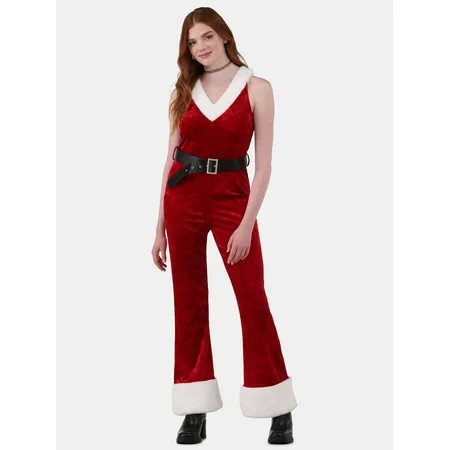 No Boundaries Sleeveless V-Neck Santa Jumpsuit, Women's and Women's Plus | Walmart (US)
