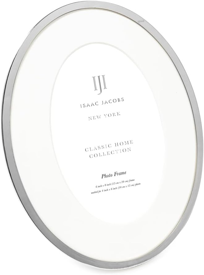 Isaac Jacobs 6x8 (Matted 3.5x5) Silver Oval Metal Picture Frame, Classic Photo Frame Made For Tab... | Amazon (US)