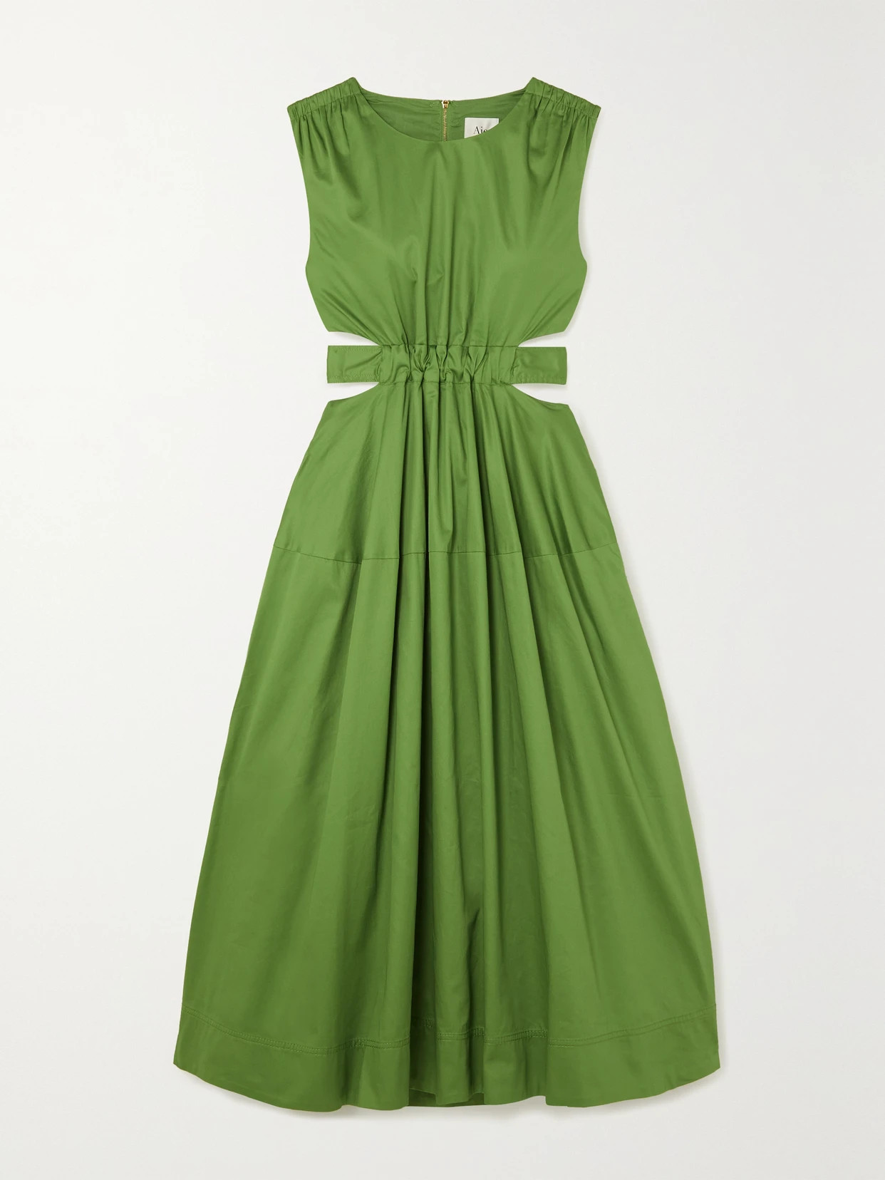 Aje - Zorina Cutout Gathered Cotton-poplin Midi Dress - Green | NET-A-PORTER (US)
