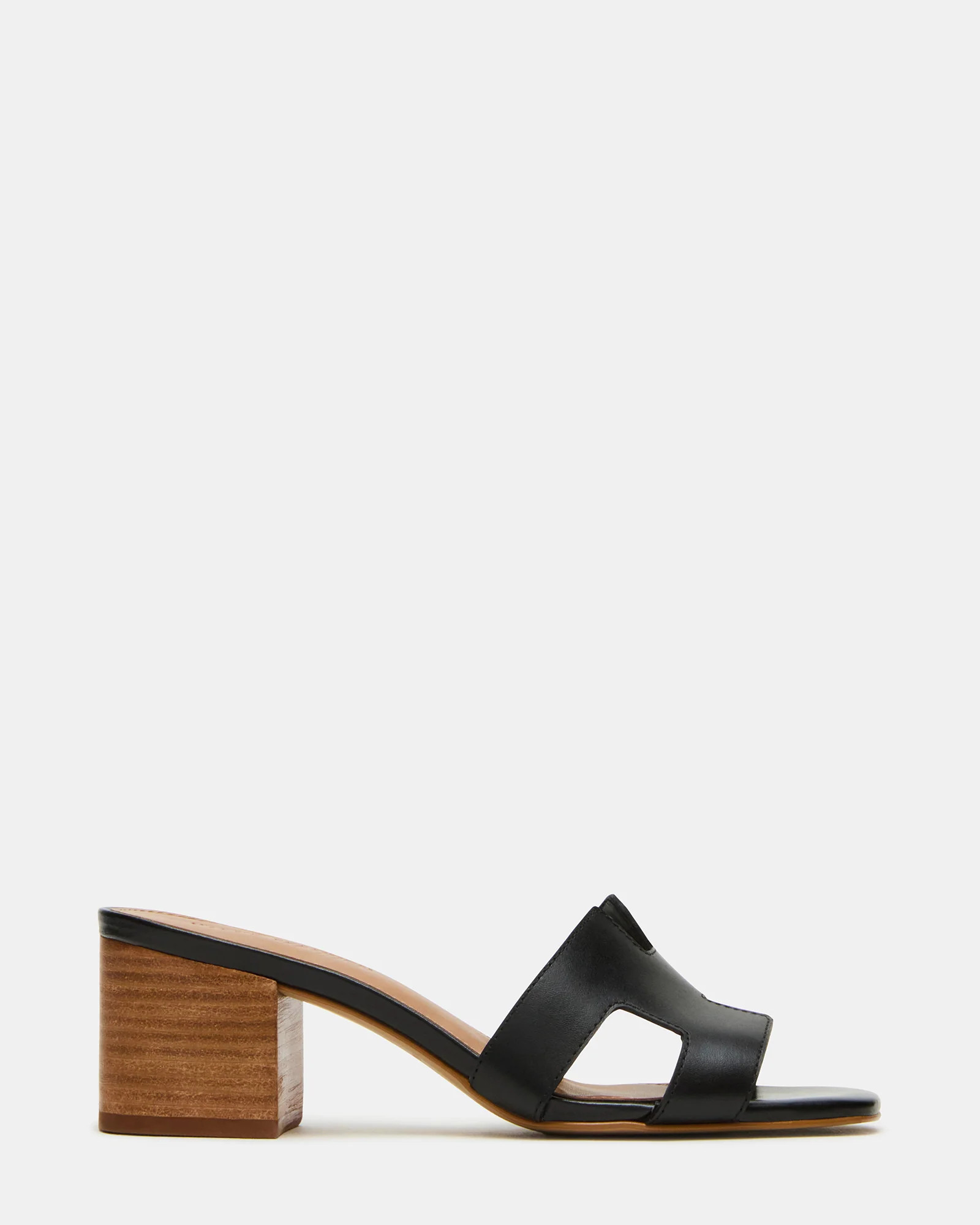 HADES Black Leather Square-Toe Mule Block Heel Women's Sandal | Steve Madden (US)