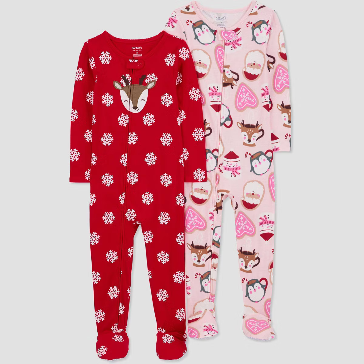 Carter's Just One You® Toddler Girls' Cotton Poly Long Sleeve Christmas Footed Pajama - Red/Pink | Target