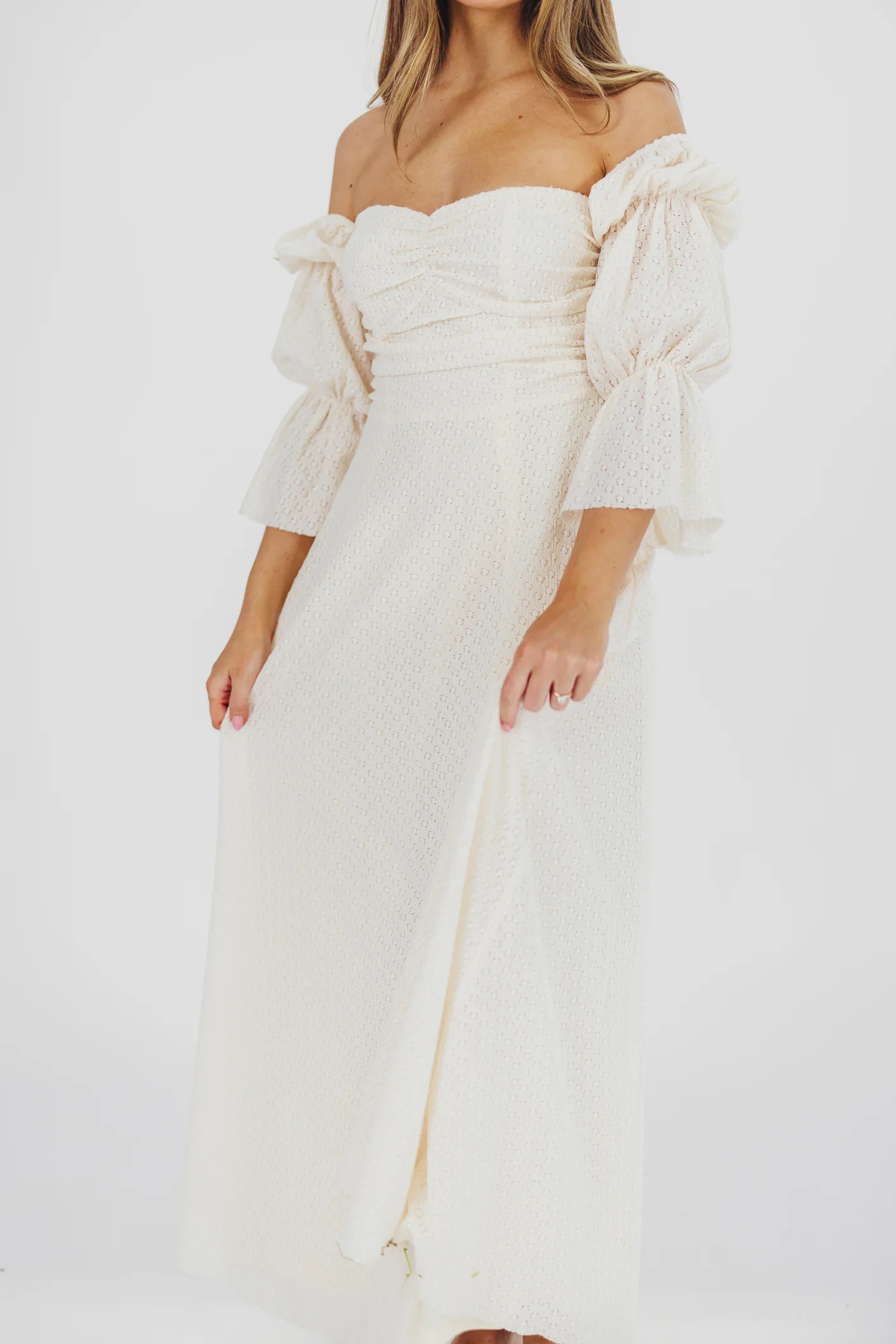 Corrine Tiered Sleeve Maxi Dress with Pockets in Ivory Cream - Bump Fr | Worth Collective