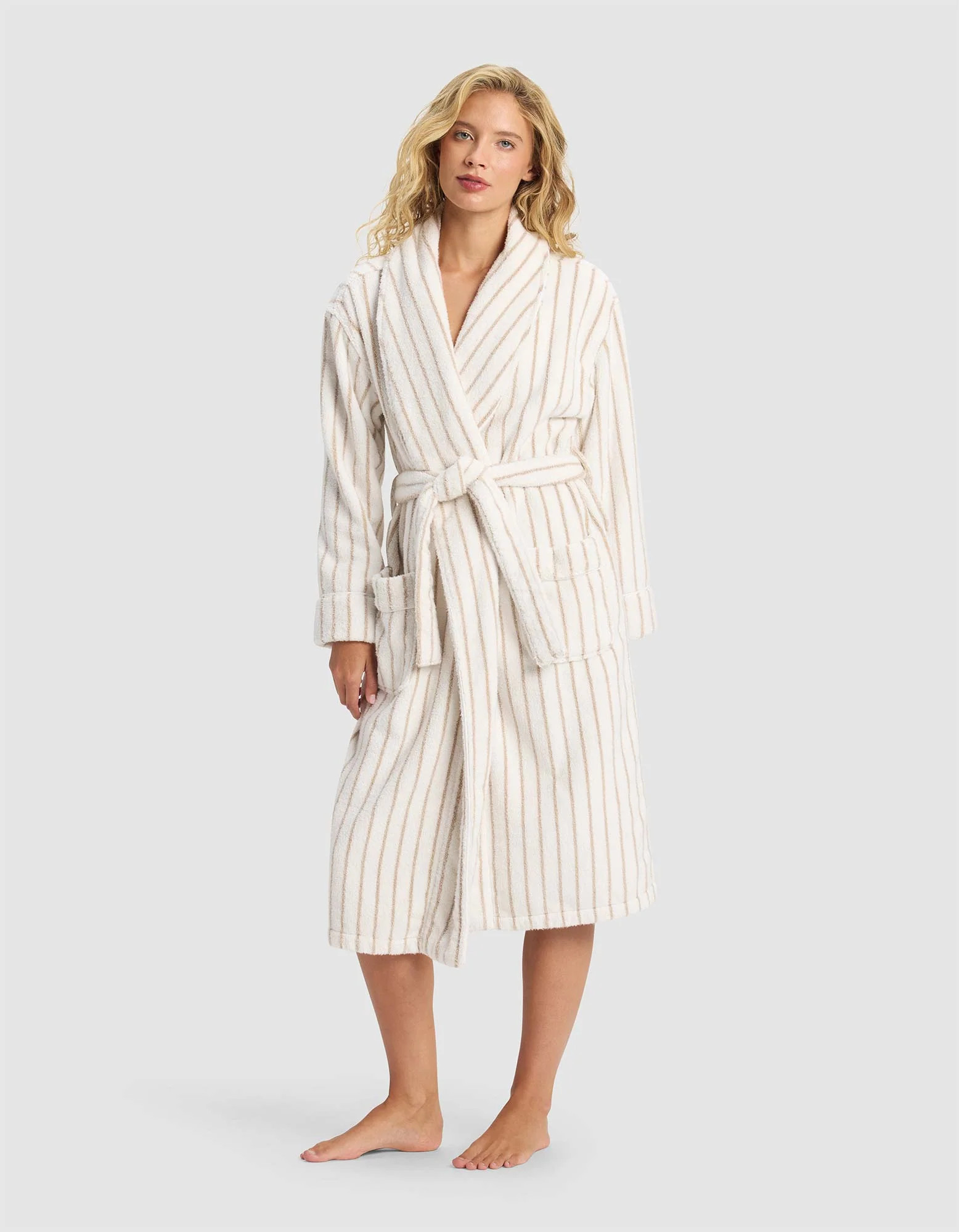 Luxe Bath Robe in Sand Stripe (Size: XL) - Cozy Earth | Cozy Earth
