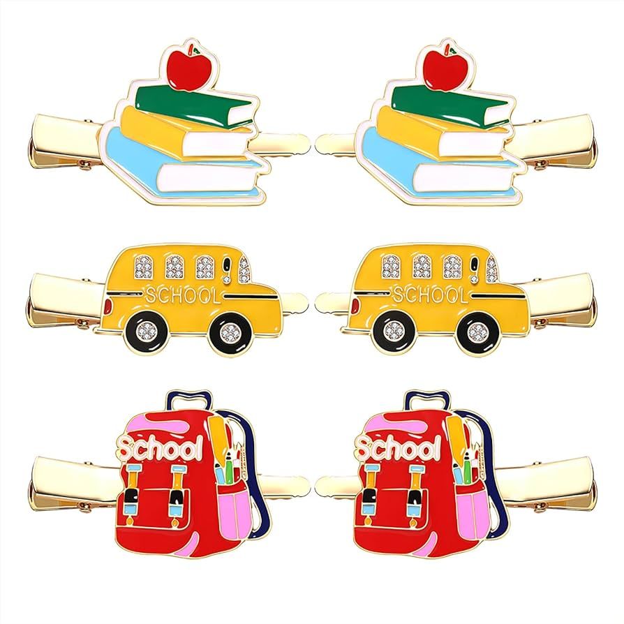 Back to School Hair Clips,Cute Schoolbag Book Hair Clips School Bus Hairpins Back-to-school Gifts... | Amazon (US)