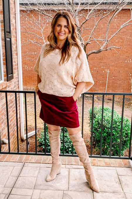 Winter Fit unlocked! Fun & comfy at the same time. My skirt was an outlet purchase but I’m linking similar choices. These boots are an absolute winter staple for me. Boots for TTS and heel is perfect height  

#LTKSeasonal #LTKmidsize #LTKstyletip