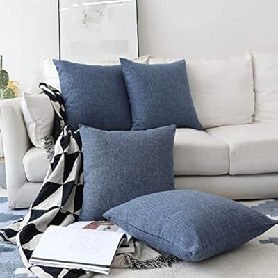 Home Brilliant Set of 4 Lined Linen Textured Decorative Decoration Throw Pillow Cover Indigo Cush... | Amazon (US)