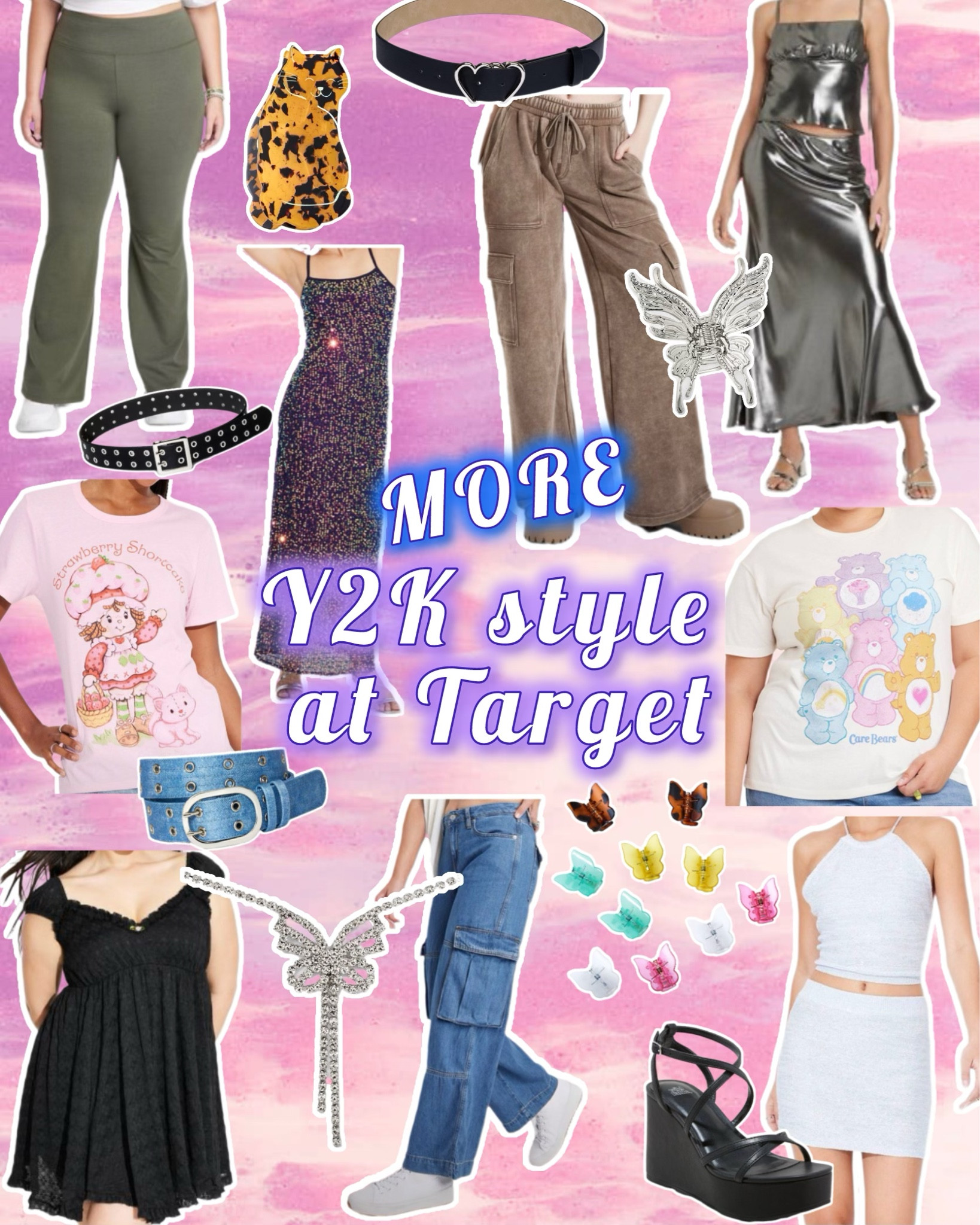 Part 2- I can’t link them all in one post- Y2K style finds at Target as seen on my TikTok at madihearts // 2000s early 2000s aesthetic Y2K style fashion outfit clothes target wild fable accessories shoes butterflies Care Bears strawberry shortcake metallic swimwear pants shirts skirts jeans dresses 

#LTKFindsUnder50