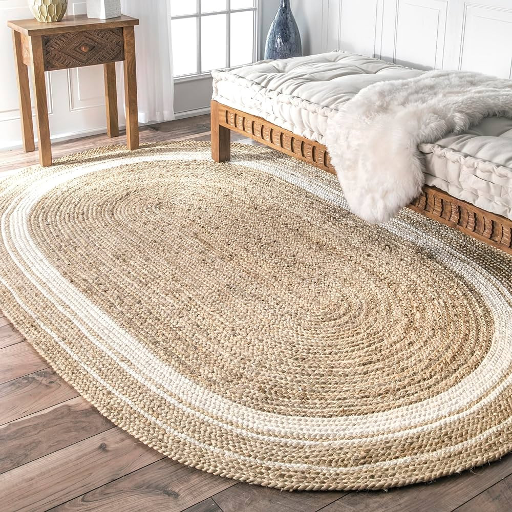 nuLOOM Rikki Coastal Braided Jute Area Rug, Oval 4x6, Off-white | Amazon (US)