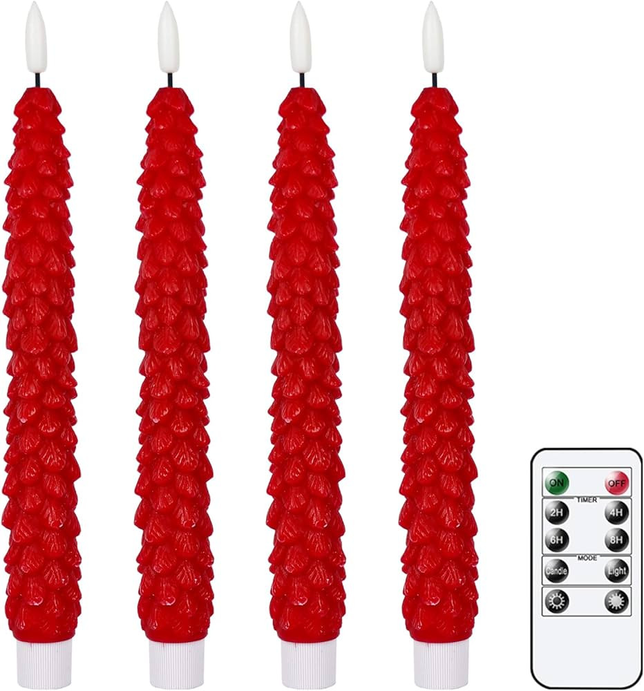 GenSwin Christmas Tree Flameless Taper Candles Flickering with Remote Timer, Real Wax LED Battery... | Amazon (US)