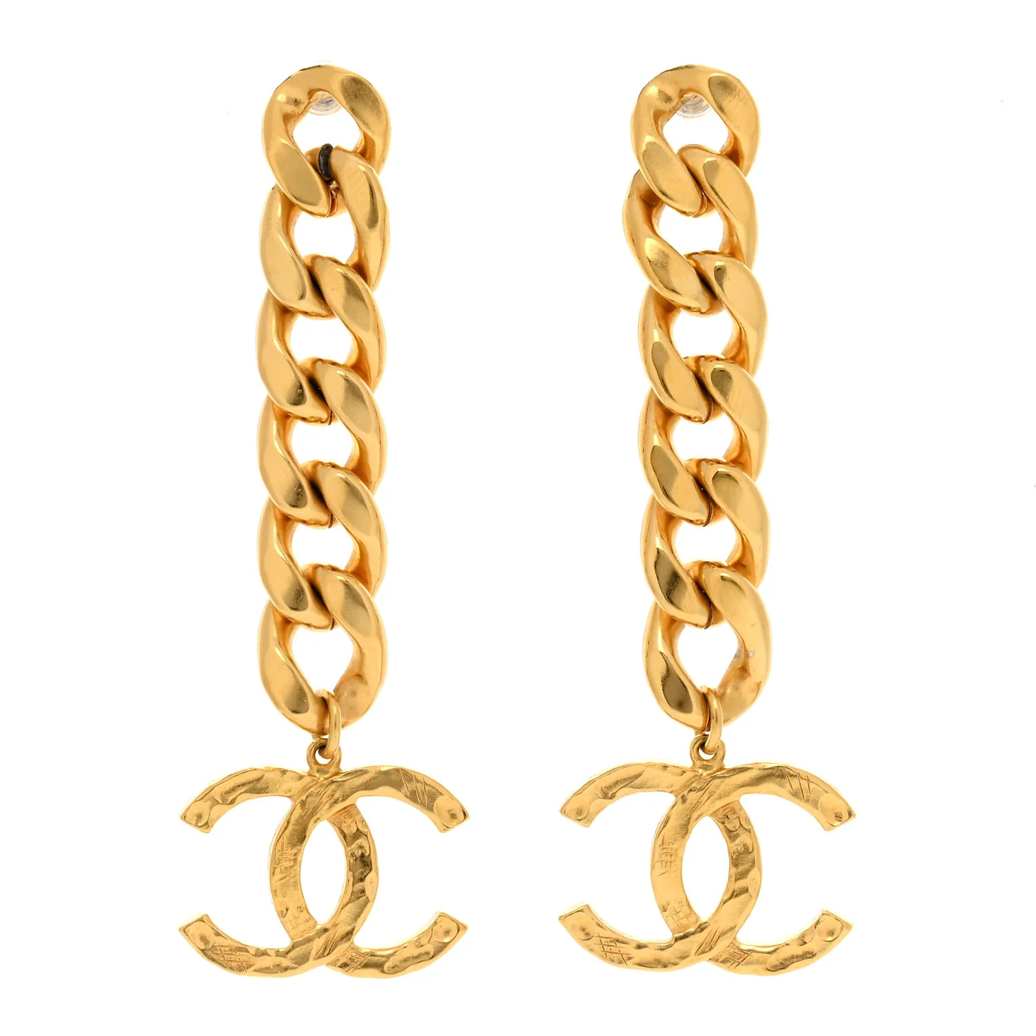 Metal CC Pick Drop Earrings Gold | FASHIONPHILE (US)