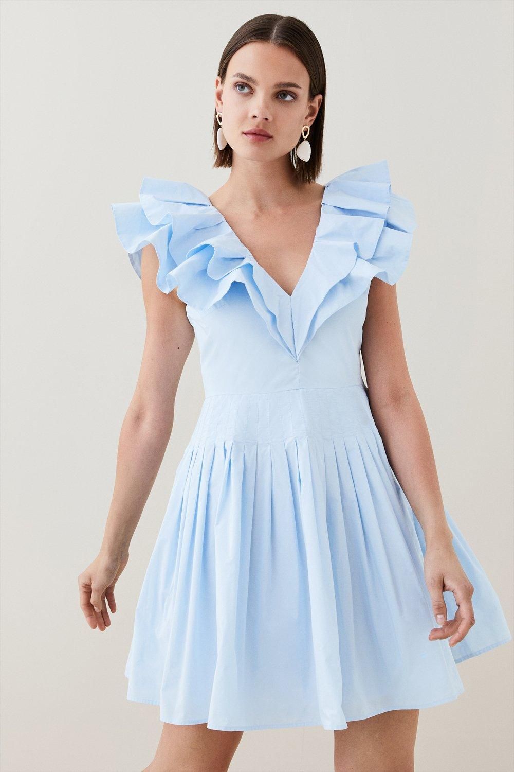 Taffeta Frill Pintuck Mini Dress | Karen Millen US