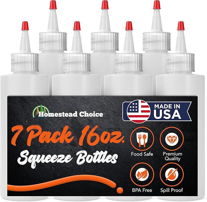 Homestead Choice Made in USA 7-pack Condiment Squeeze Bottles, 16oz Squirt Bottle for Sauces Liqu... | Amazon (US)