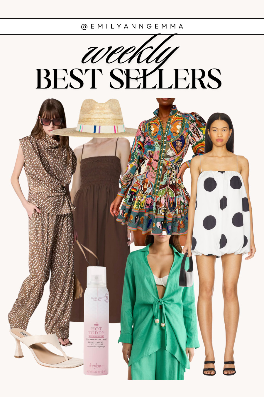 Weekly best sellers! From a brown spring dress to vacation mini dresses and coverups to kitten heels to heat protectant mist, these were all your most loved items this week. 

 #LTKSeasonal #LTKBeauty