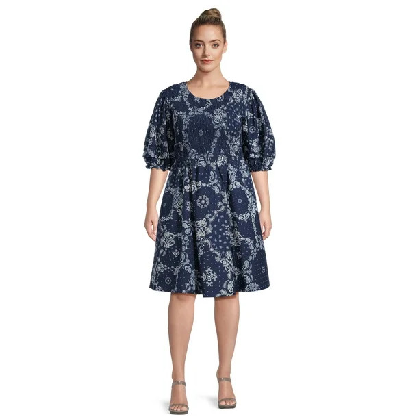 Terra & Sky Women's Plus Smocked Dress with Puff Sleeves | Walmart (US)