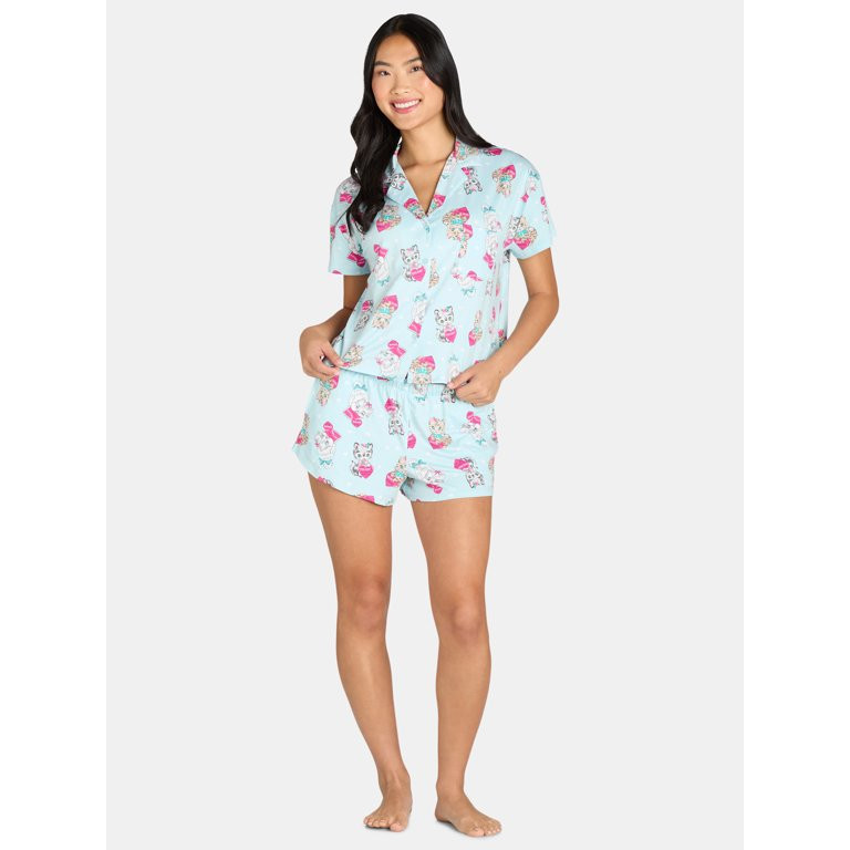 Women’s Valentine’s Day Print Shorty Notch Collar Pajama Set from Way to Celebrate, 2-Piece, ... | Walmart (US)