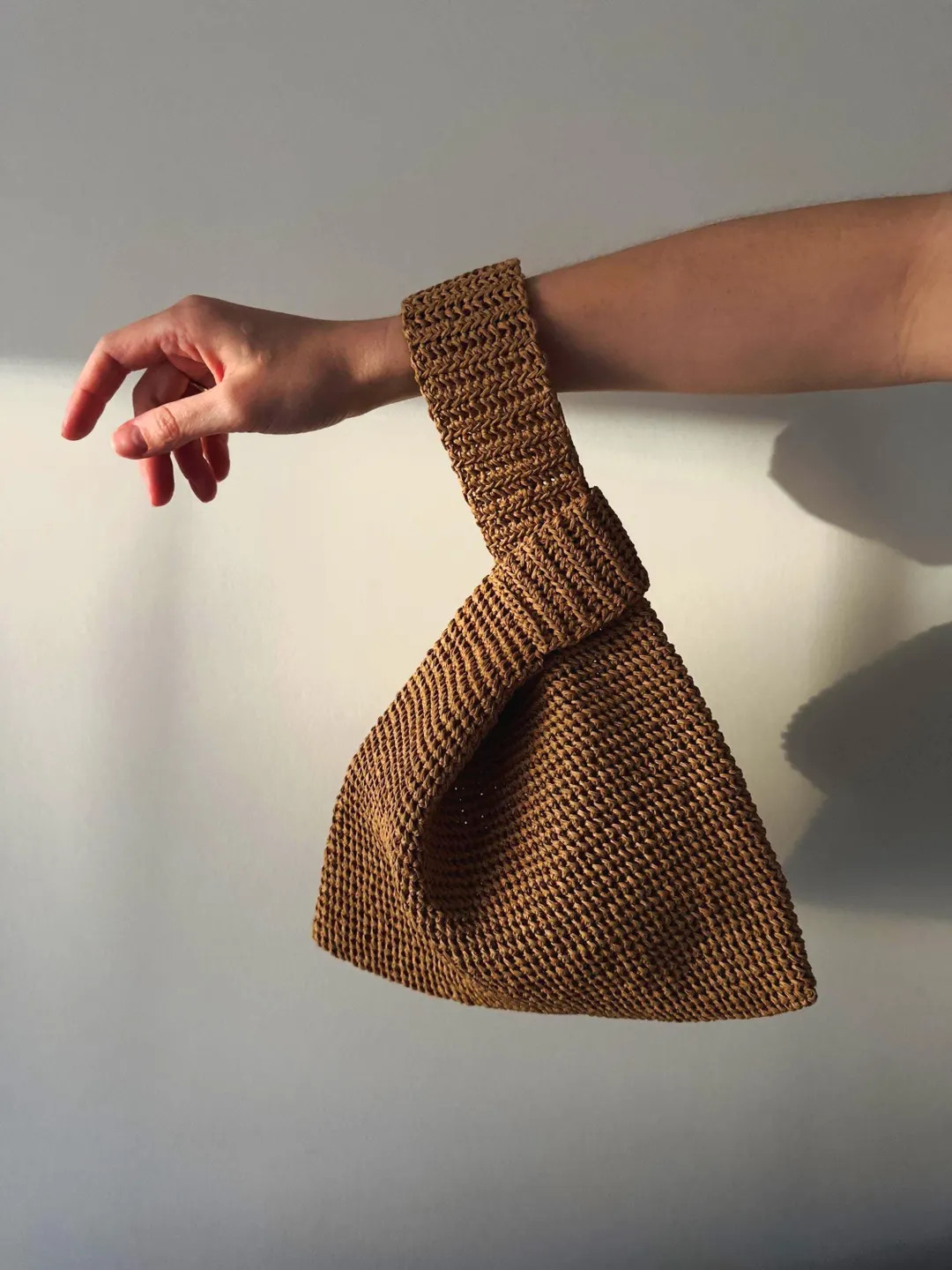 Crochet Raffia Bag: Japanese Knot Handbag, Handmade Straw Clutch, Tan Woven Purse | Etsy (US)