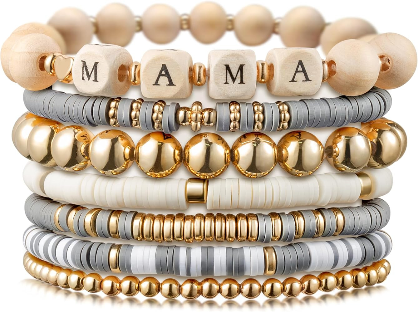 Y1tvei 7Pcs Heishi Surfer Bracelets Set Colorful Preppy Happy Smile Evil Eye Beaded Stretch Clay ... | Amazon (US)