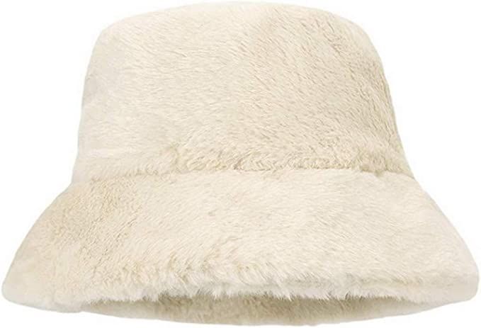 Women Winter Plush Bucket Hat Warm Solid Color Faux Fur Fisherman Cap | Amazon (US)