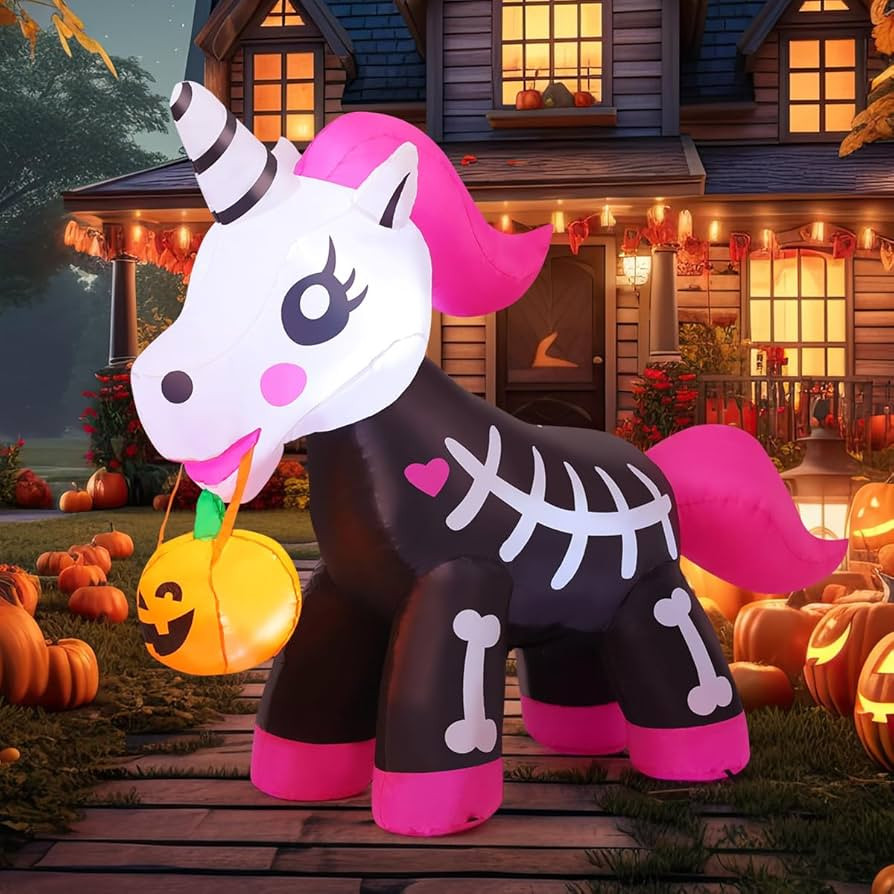 COMIN 5 FT Halloween Inflatables Skeleton Unicorn Outdoor Decorations Blow Up Yard Pink Cute with... | Amazon (US)