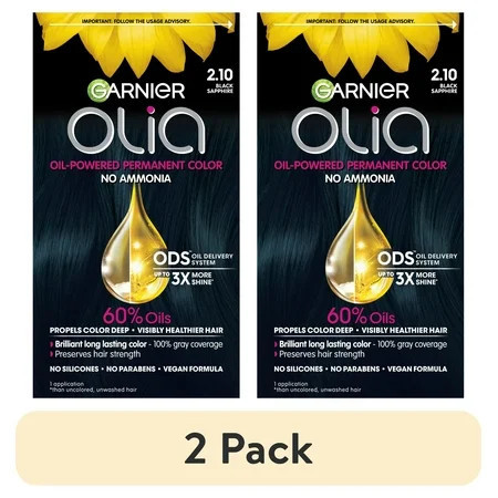 (2 pack) Garnier Olia Oil Powered Permanent Hair Color, 2.10 Black Sapphire | Walmart (US)